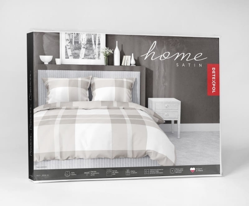 Pościel z satyny bawełnianej beżowo biała 220x200 Home Satin klasyczna krata