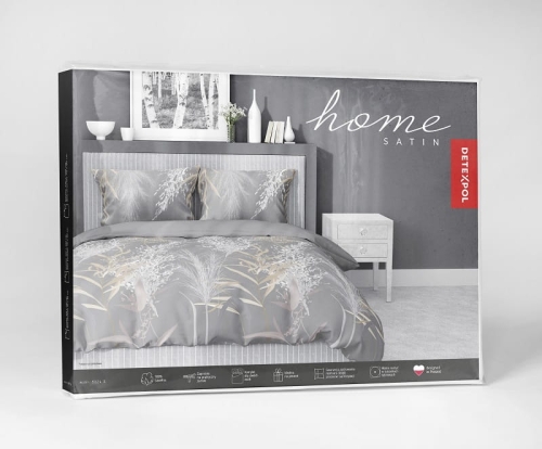 Pościel z satyny bawełnianej szarej 160x200 Home Satin w trawy i liście