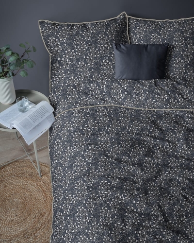 Pościel z perkalu granatowa 160x200 drobne kwiaty Lame Percale 