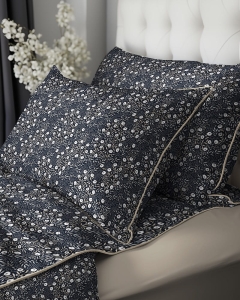 Pościel z perkalu granatowa 160x200 drobne kwiaty Lame Percale 