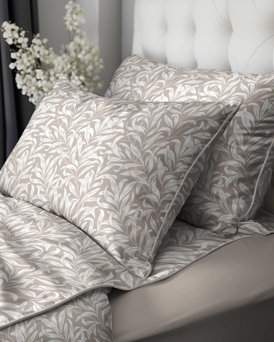 Pościel z perkalu beżowa 160x200 liście Lame Percale