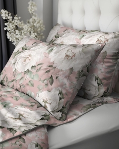Pościel z perkalu różowa 160x200 piwonie Lame Percale
