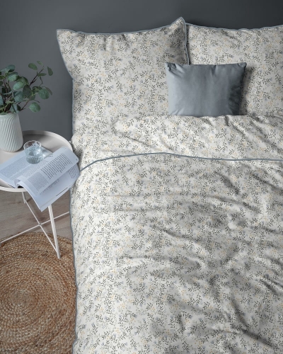 Pościel z perkalu 160x200 Niebieskie Kwiatuszki Lame Percale