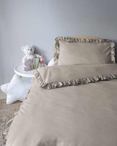 Pościel dziecięca bawełniana 90x120 Taupe Falbana