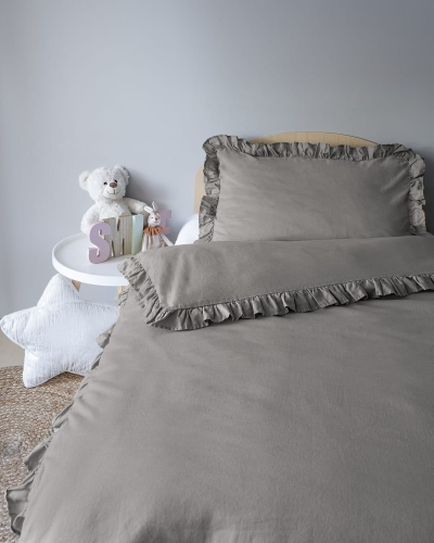 Pościel dziecięca bawełniana 90x120 Warm Grey Falbana