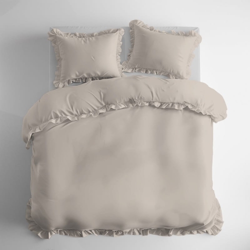 Pościel bawełniana Boho 220x200 Beżowa z falbaną