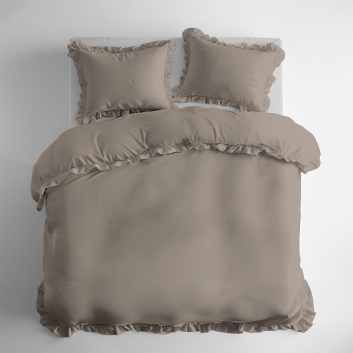 Pościel bawełniana Boho 160x200 Taupe z falbaną