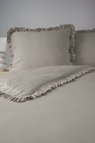 Pościel bawełniana Boho 160x200 Taupe z falbaną