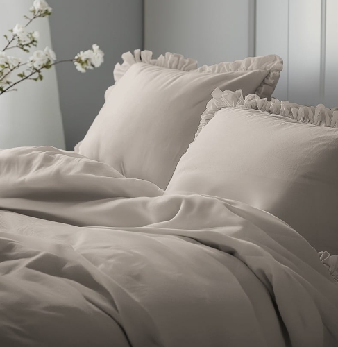 Pościel bawełniana Boho 220x200 Taupe z falbaną