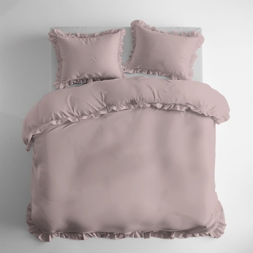 Pościel bawełniana Boho 220x200 Różowa z falbaną