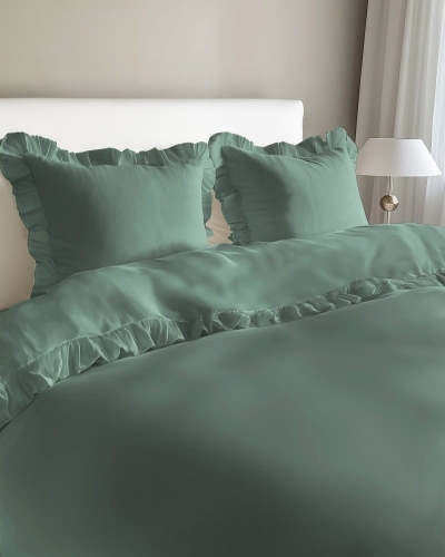 Pościel bawełniana 220x200 Miętowa z falbaną