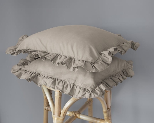 Poszewka bawełniana Boho 40x40 Taupe z falbaną