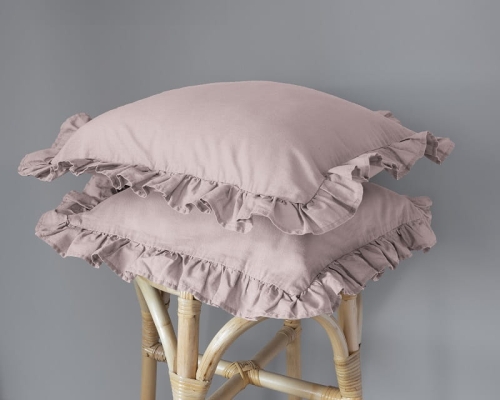 Poszewka bawełniana Boho 40x40 Różowa z falbaną