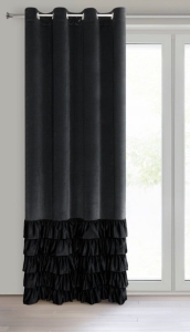 Zasłona Dani 140x250 czarna falbanki przelotki 