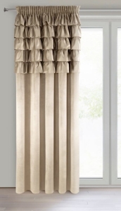 Zasłona Aura 140x270 ciemno beżowa falbanki taśma