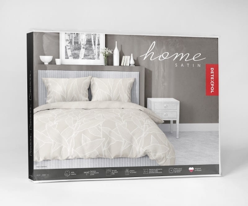 Komplet pościeli z satyny bawełnianej beżowej 160x200 w liście