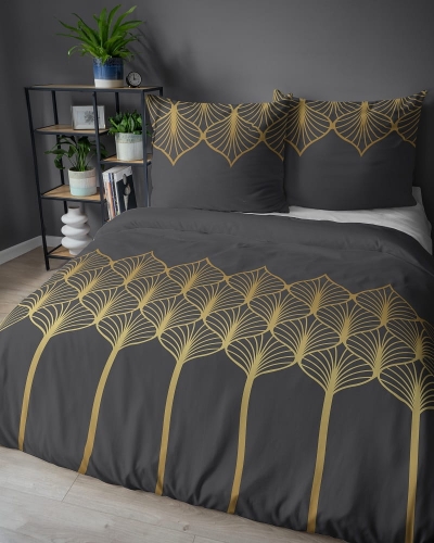 Komplet pościeli z satyny bawełnianej czarnej 160x200 w geometryczny wzór