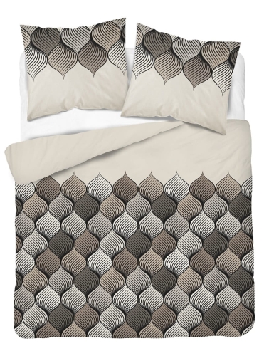 Komplet pościeli z satyny bawełnianej popielatej 160x200 w geometryczny wzór