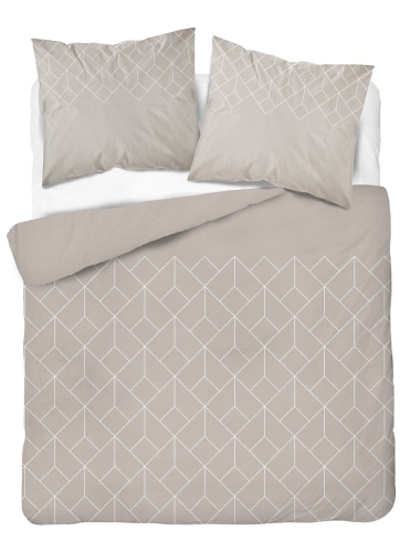 Komplet pościeli z satyny bawełnianej beżowej 220x200 w geometryczne linie