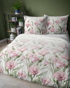 Komplet pościeli z satyny bawełnianej 220x200 w różowe kwiaty eustomy Home Satin