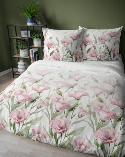 Komplet pościeli z satyny bawełnianej 220x200 w różowe kwiaty eustomy Home Satin