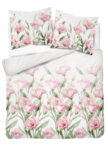 Komplet pościeli z satyny bawełnianej 220x200 w różowe kwiaty eustomy Home Satin