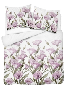Komplet pościeli z satyny bawełnianej 160x200 w fioletowe kwiaty eustomy  Home Satin