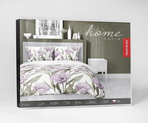 Komplet pościeli z satyny bawełnianej 220x200 w fioletowe kwiaty eustomy Home Satin
