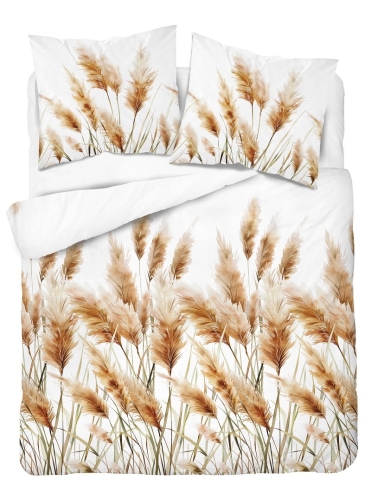 Komplet pościeli z satyny bawełnianej białej 160x200 w kłosy traw pampasowych Home Satin