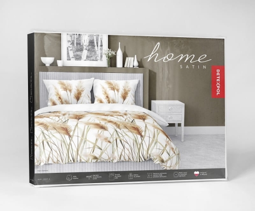 Komplet pościeli z satyny bawełnianej białej 160x200 w kłosy traw pampasowych Home Satin
