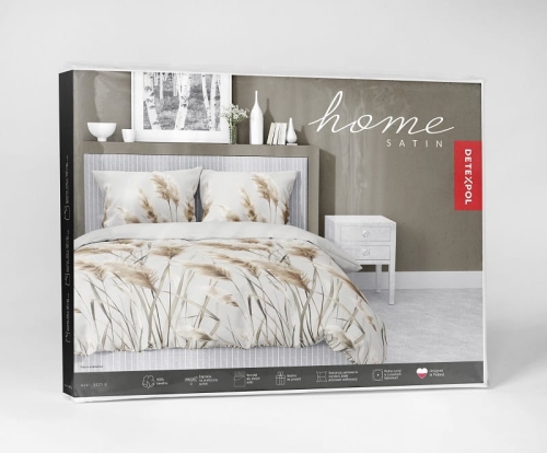 Komplet pościeli z satyny bawełnianej popielatej 220x200 w kłosy traw pampasowych Home Satin