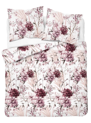 Komplet pościeli z satyny bawełnianej 160x200 w bordowe peonie i hortensje Home Satin