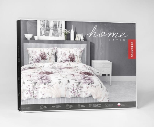 Komplet pościeli z satyny bawełnianej 220x200 w bordowe peonie i hortensje Home Satin