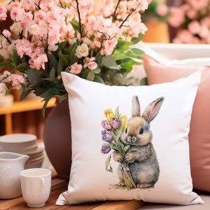 Poszewka Wiosenna 40x40 Królik z Tulipanami Velvet