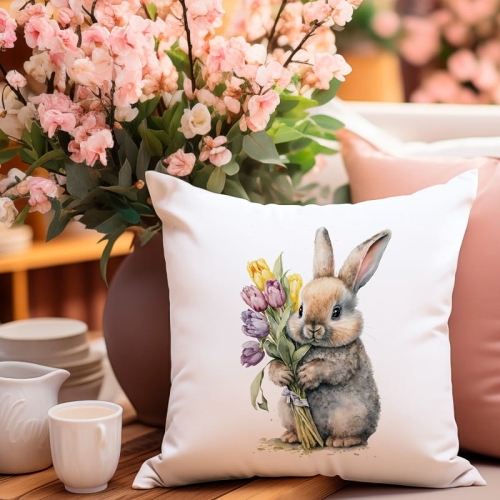 Poszewka Wiosenna 40x40 Królik z Tulipanami Velvet