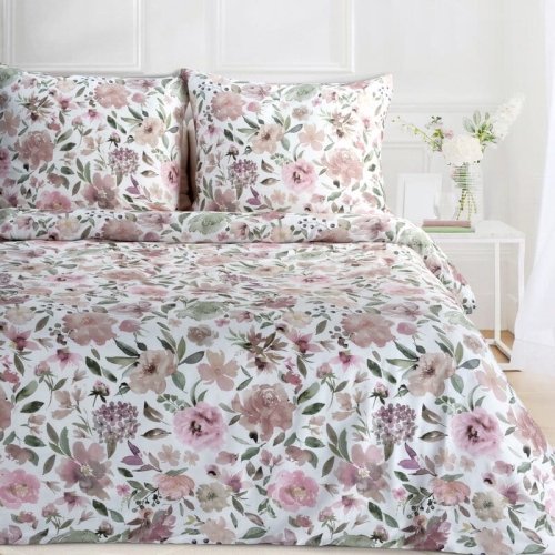 Komplet pościeli z bawełny satynowej Spring 220x200 różowe kwiaty