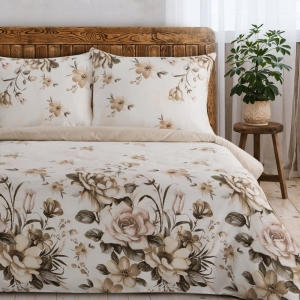 Komplet pościeli z bawełny satynowej Spring 160x200 w beżowo brązowe kwiaty