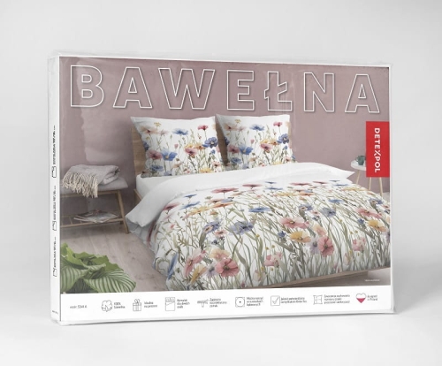 Pościel bawełniana biała 100% 220x200 w kwiaty polne