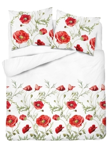 Pościel bawełniana biała 100% 180x200 w czerwone maki