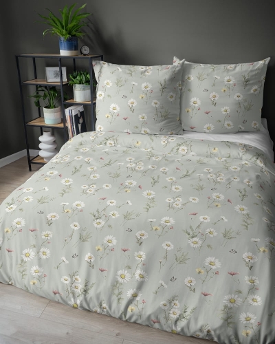 Komplet pościeli z satyny bawełnianej miętowa 160x200 w polne kwiaty Home Satin 