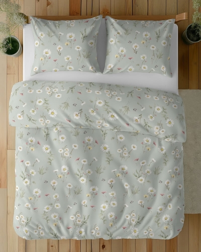 Komplet pościeli z satyny bawełnianej miętowa 220x200 w polne kwiaty Home Satin 