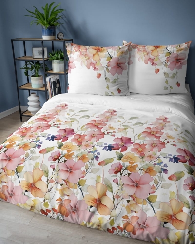 Komplet pościeli z satyny bawełnianej 160x200 w kolorowe kwiaty Home Satin
