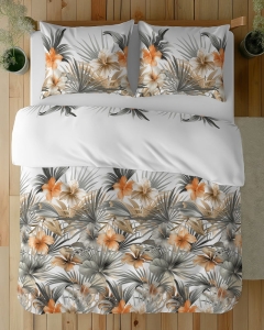 Komplet pościeli z satyny bawełnianej 160x200 w pomarańczowe hibiskusy Home Satin