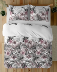 Komplet pościeli z satyny bawełnianej 160x200 w różowe hibiskusy Home Satin