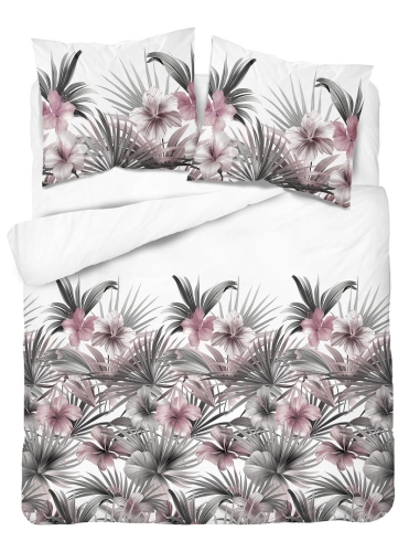 Komplet pościeli z satyny bawełnianej 160x200 w różowe hibiskusy Home Satin