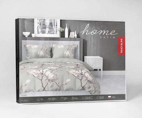 Komplet pościeli z satyny bawełnianej popielatej 160x200 w kwitnące magnolie Home Satin