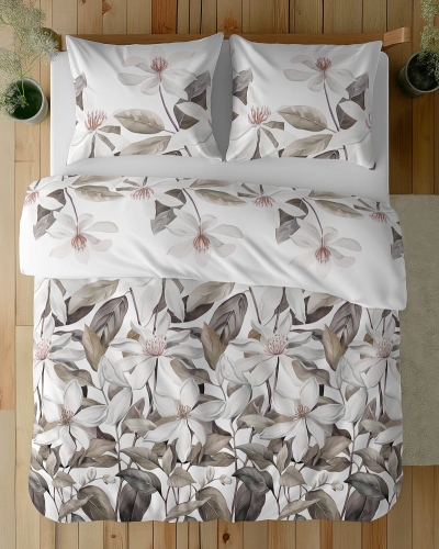 Komplet pościeli z satyny bawełnianej 160x200 w duże kremowe kwiaty Home Satin