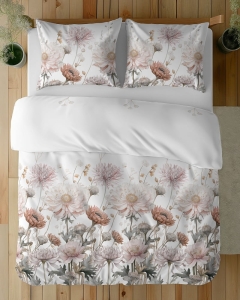 Komplet pościeli z satyny bawełnianej 220x200 w pudrowe, beżowe i kremowe kwiaty Home Satin