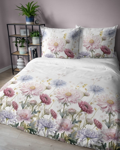Komplet pościeli z satyny bawełnianej 160x200 w wielobarwne kwiaty Home Satin