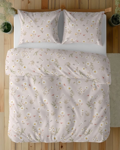 Komplet pościeli z satyny bawełnianej pudrowa 160x200 w polne kwiaty Home Satin